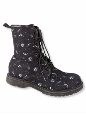 N.Y.L.A. Black Lace-Up Celestial Print Combat Boots